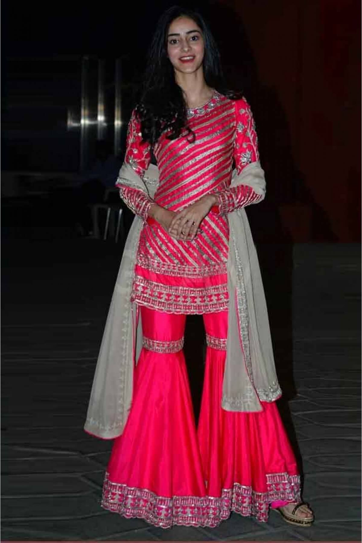 Ananya Pandey Silk Gharara Suit Pink Colour